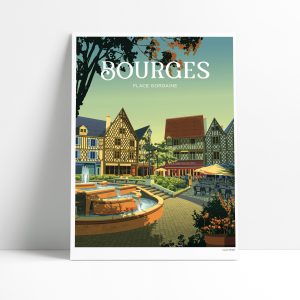 Affiche illustrée de la Place Gordaine à Bourges