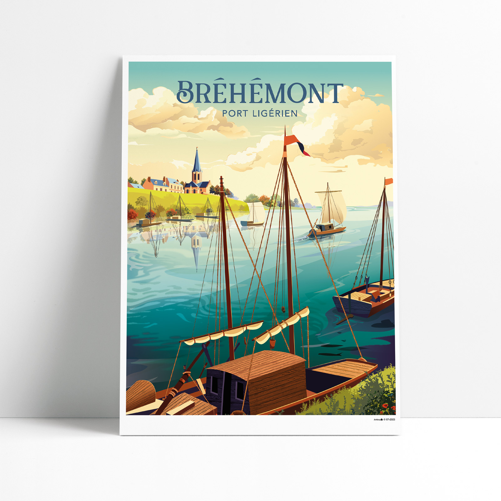 Affiche illustrée du port ligérien de Bréhémont sur la Loire