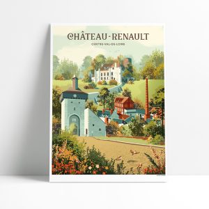 Affiche illustrée de Château-Renault avec la tour de l'Horloge