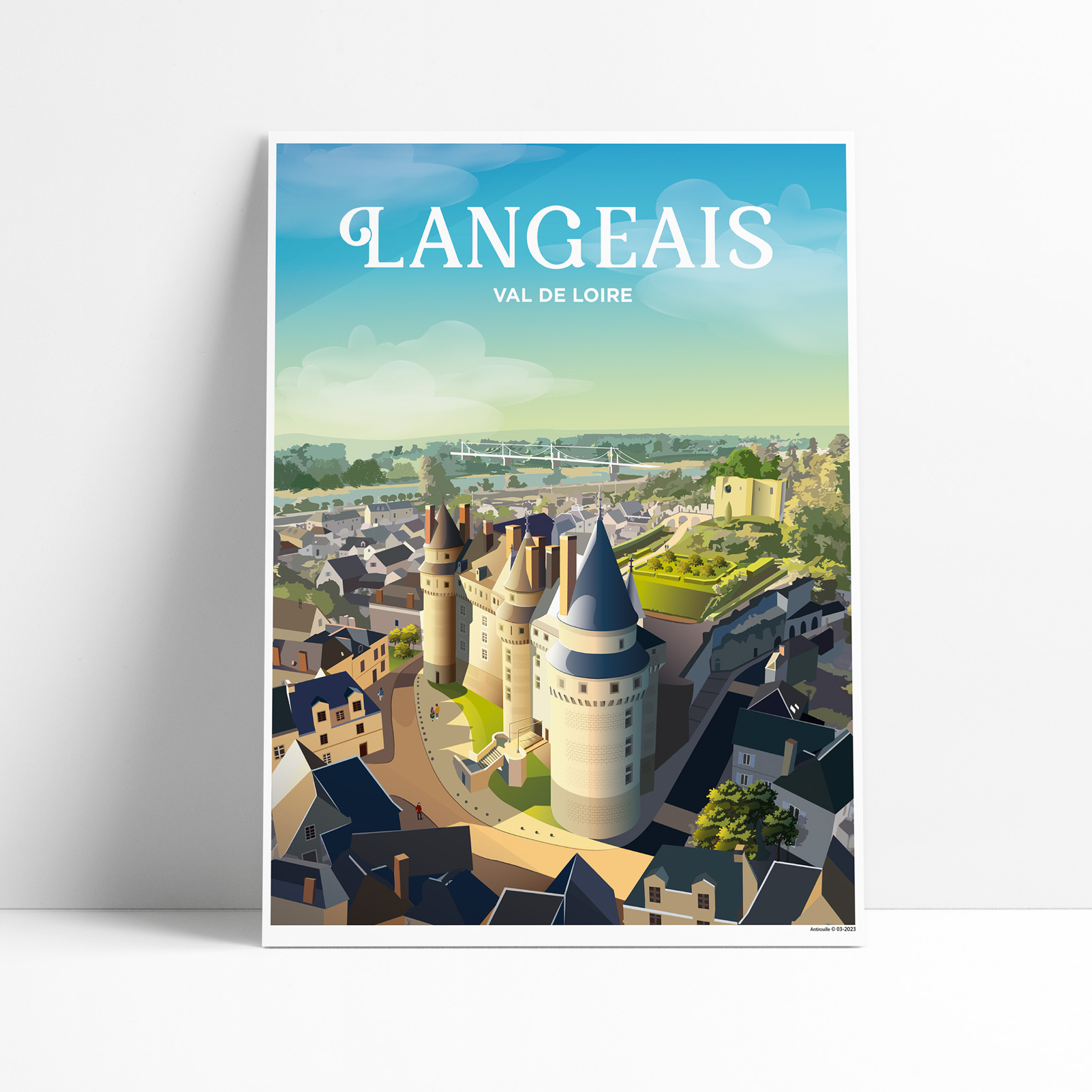 Affiche illustrée du château de Langeais et ses ruelles