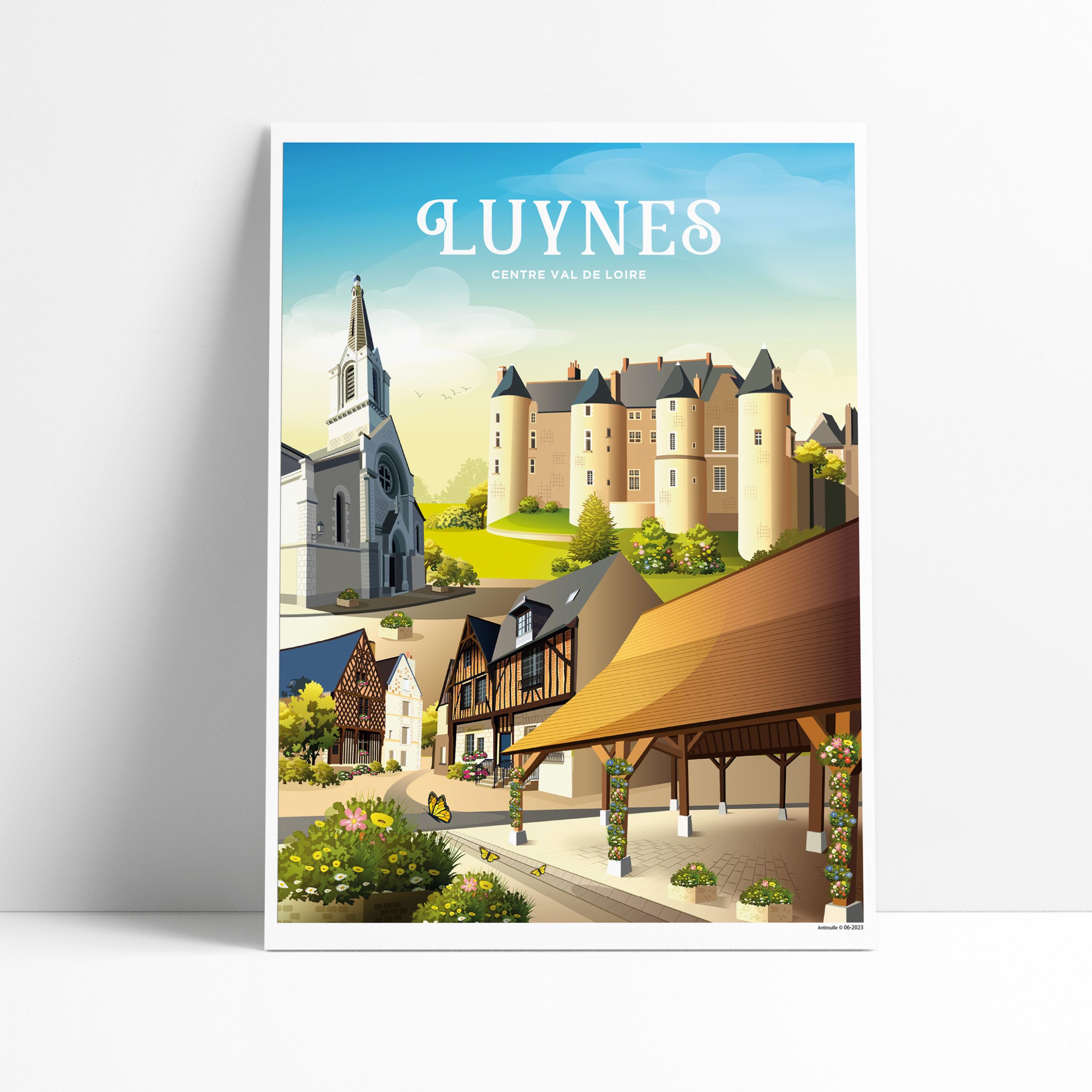 Affiche illustrée de Luynes avec son château et ses maisons à colombages