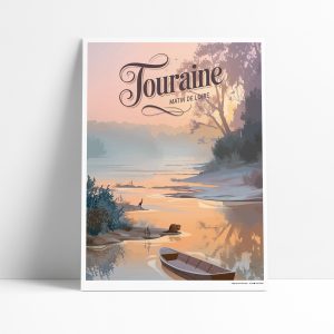 Affiche Matin de Loire barque, aube ligérienne et castor