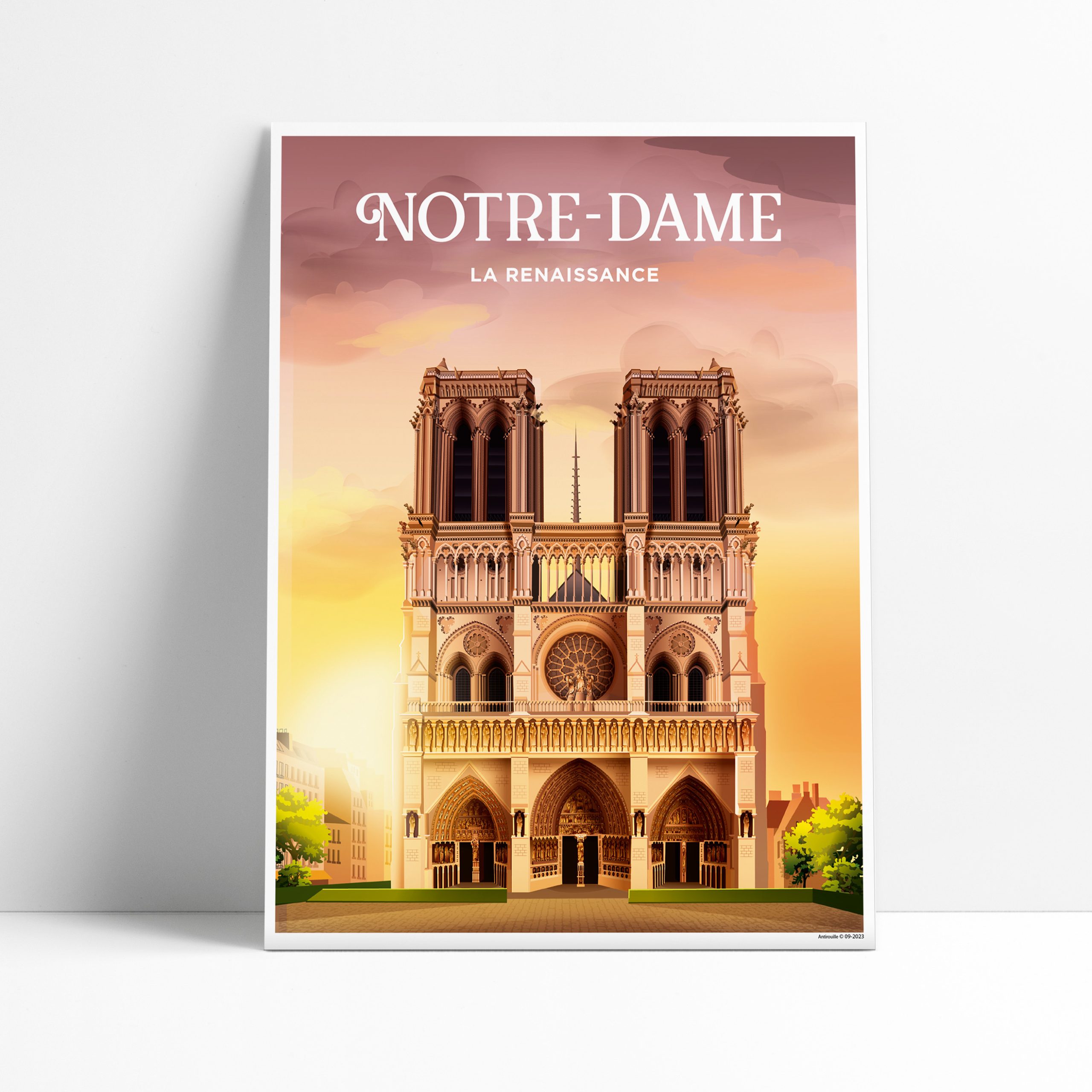 Affiche illustrée de la cathédrale Notre-Dame de Paris après sa restauration