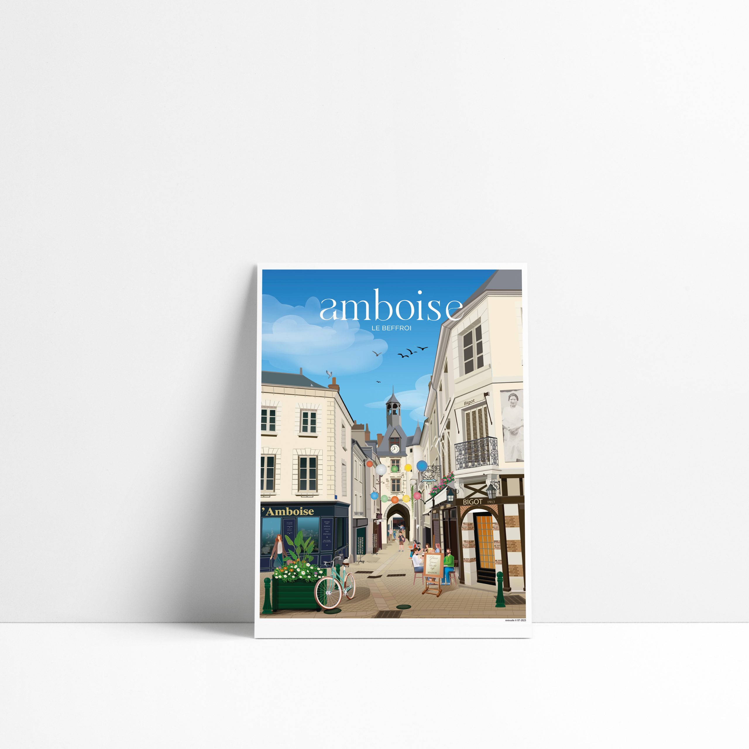 Carte postale illustrée du Beffroi d'Amboise