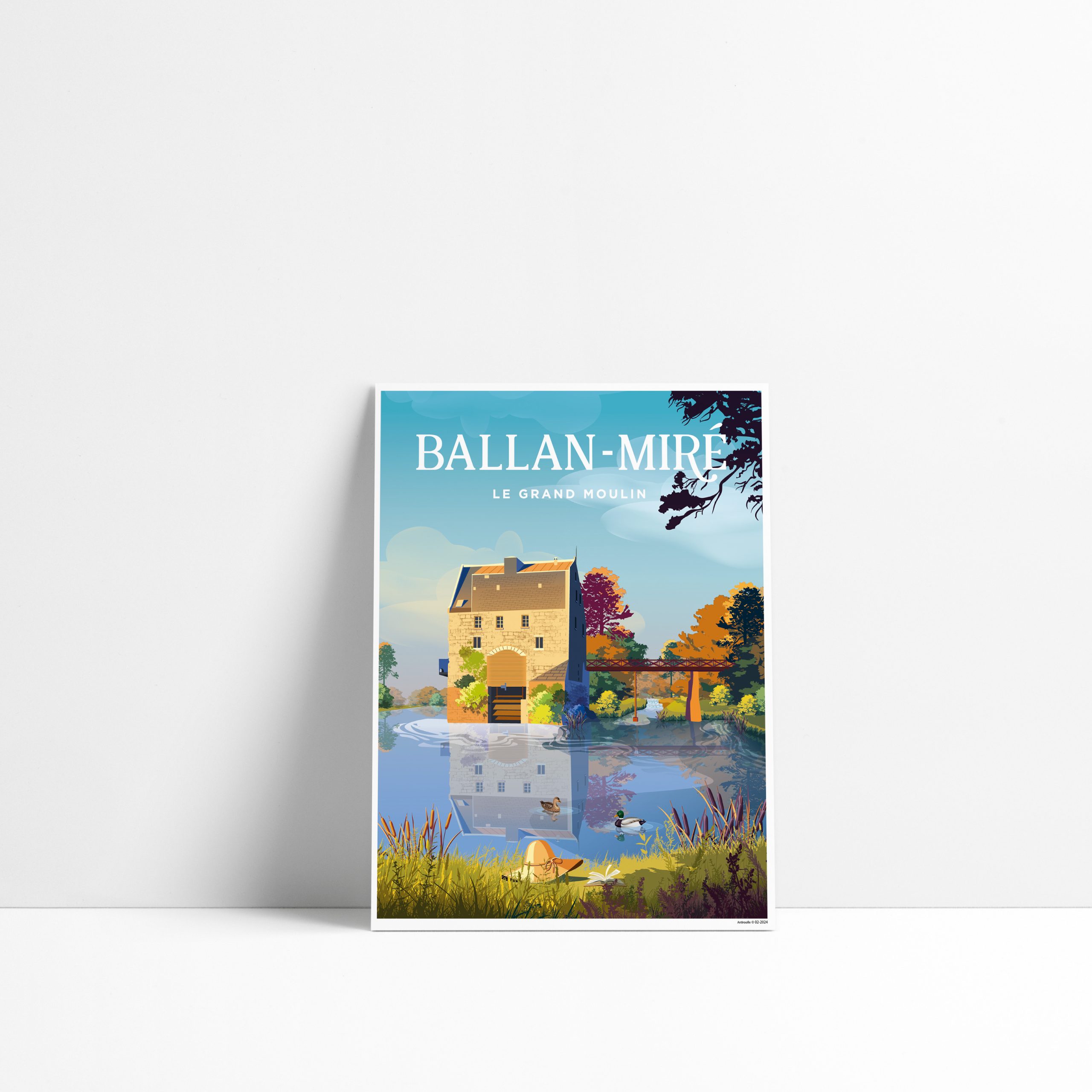 Carte postale illustrée du Grand Moulin de Ballan-Miré