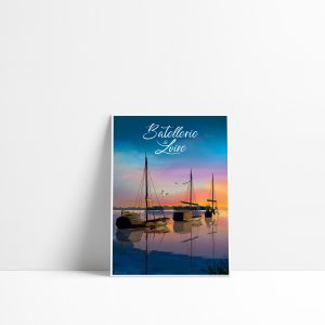 Carte postale illustrée de la Batellerie de Loire au coucher du soleil