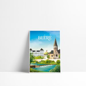 Carte postale illustrée de Bléré avec l'église et le barrage