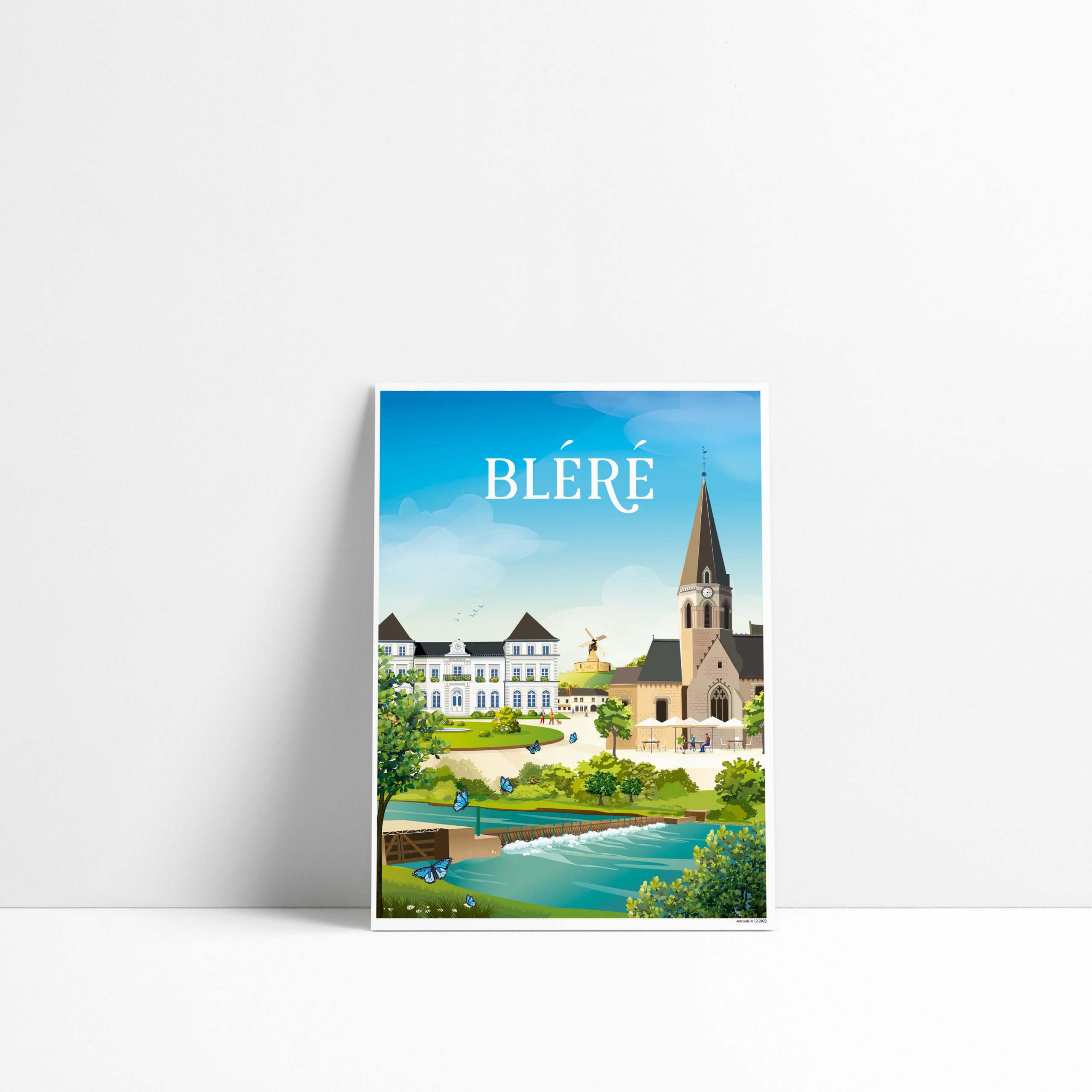 Carte postale illustrée de Bléré avec l'église et le barrage