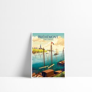 Carte postale illustrée de Bréhémont avec son port ligérien et ses bateaux sur la Loire en Indre-et-Loire