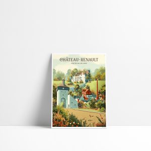 Carte postale illustrée de Château-Renault avec sa tour de l'Horloge en Indre-et-loire