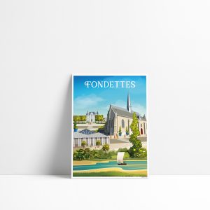Carte postale illustrée de Fondettes avec ses halles et son église en Indre-et-Loire