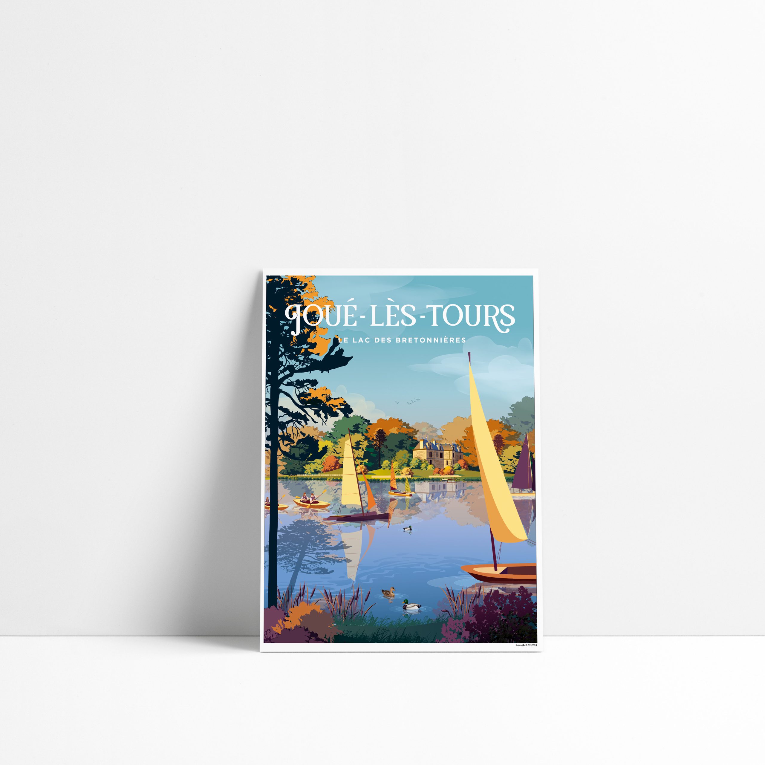 Carte postale illustrée de Joué-lès-Tours avec le lac des Bretonnières en Indre-et-Loire