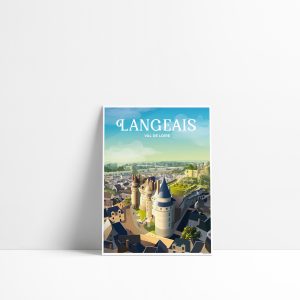 Carte postale illustrée de Langeais avec son château fort en Indre-et-Loire