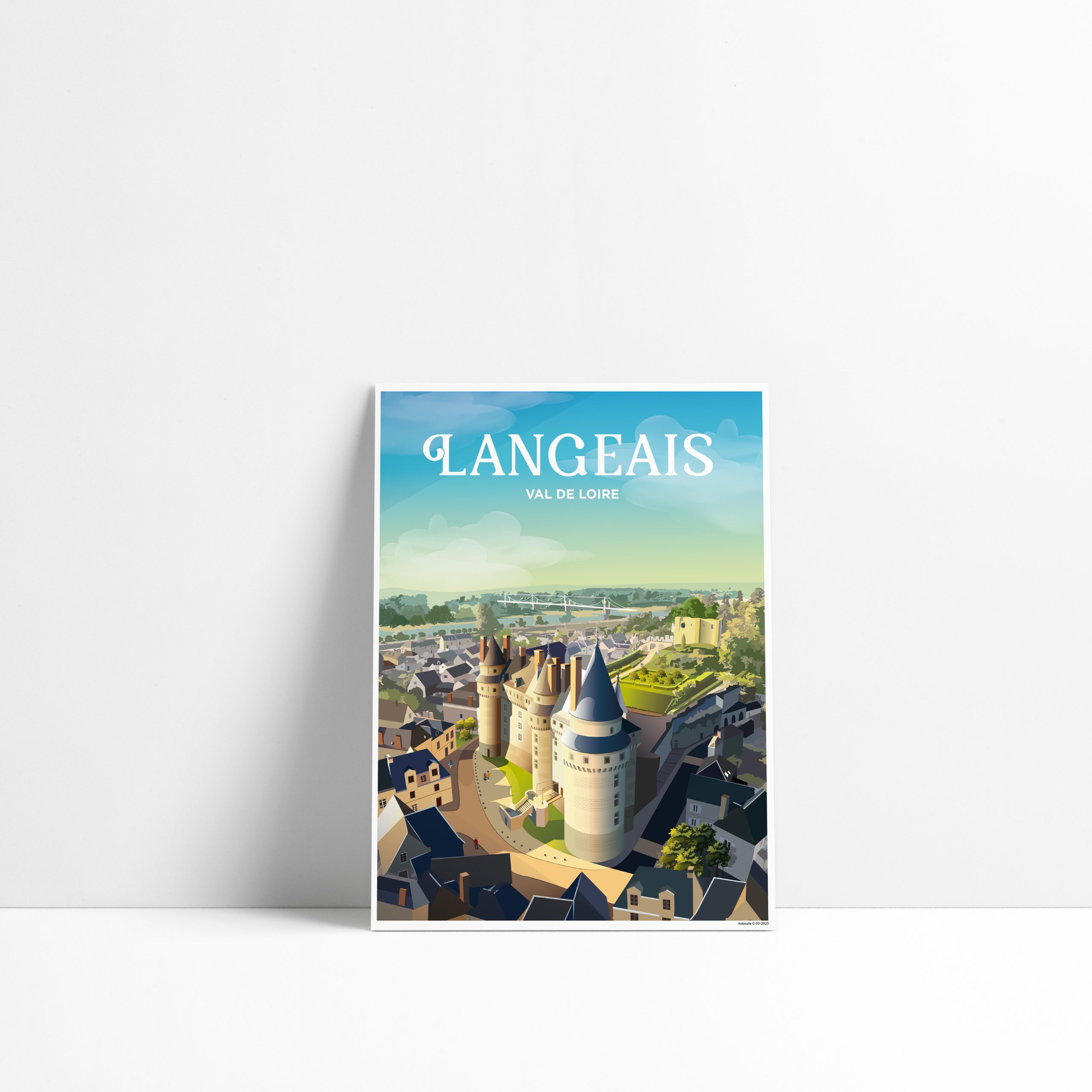 Carte postale illustrée de Langeais avec son château fort en Indre-et-Loire