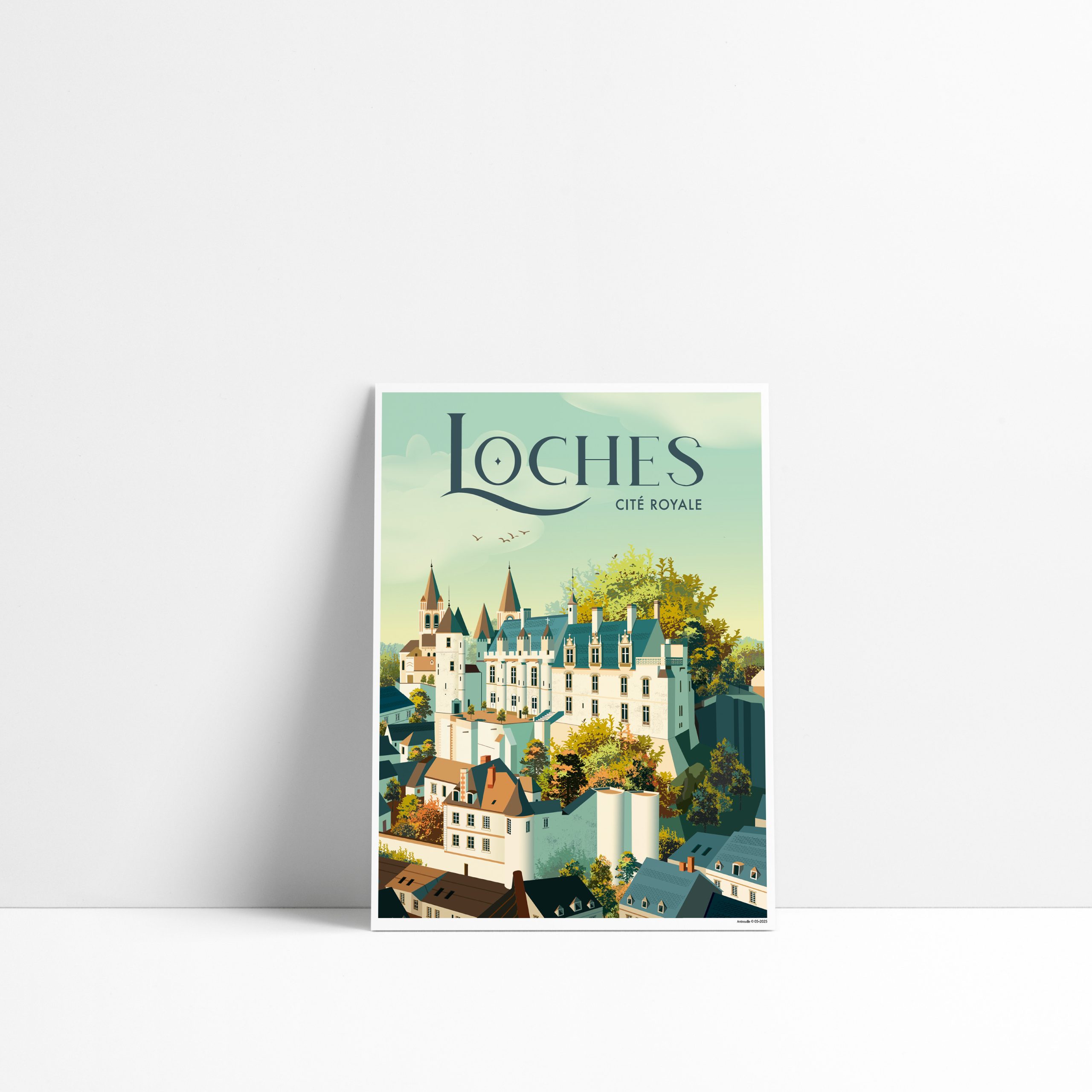 Carte postale illustrée de Loches, cité royale, avec son château médiéval en Indre-et-Loire