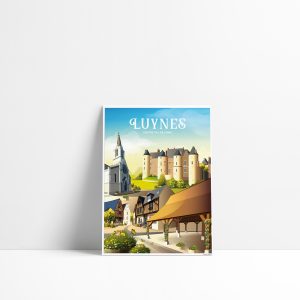 Carte postale illustrée de Luynes avec son château et ses halles en Indre-et-Loire
