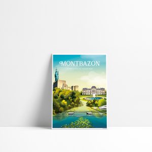 Carte postale illustrée de Montbazon avec sa forteresse médiévale du Faucon Noir en Indre-et-Loire