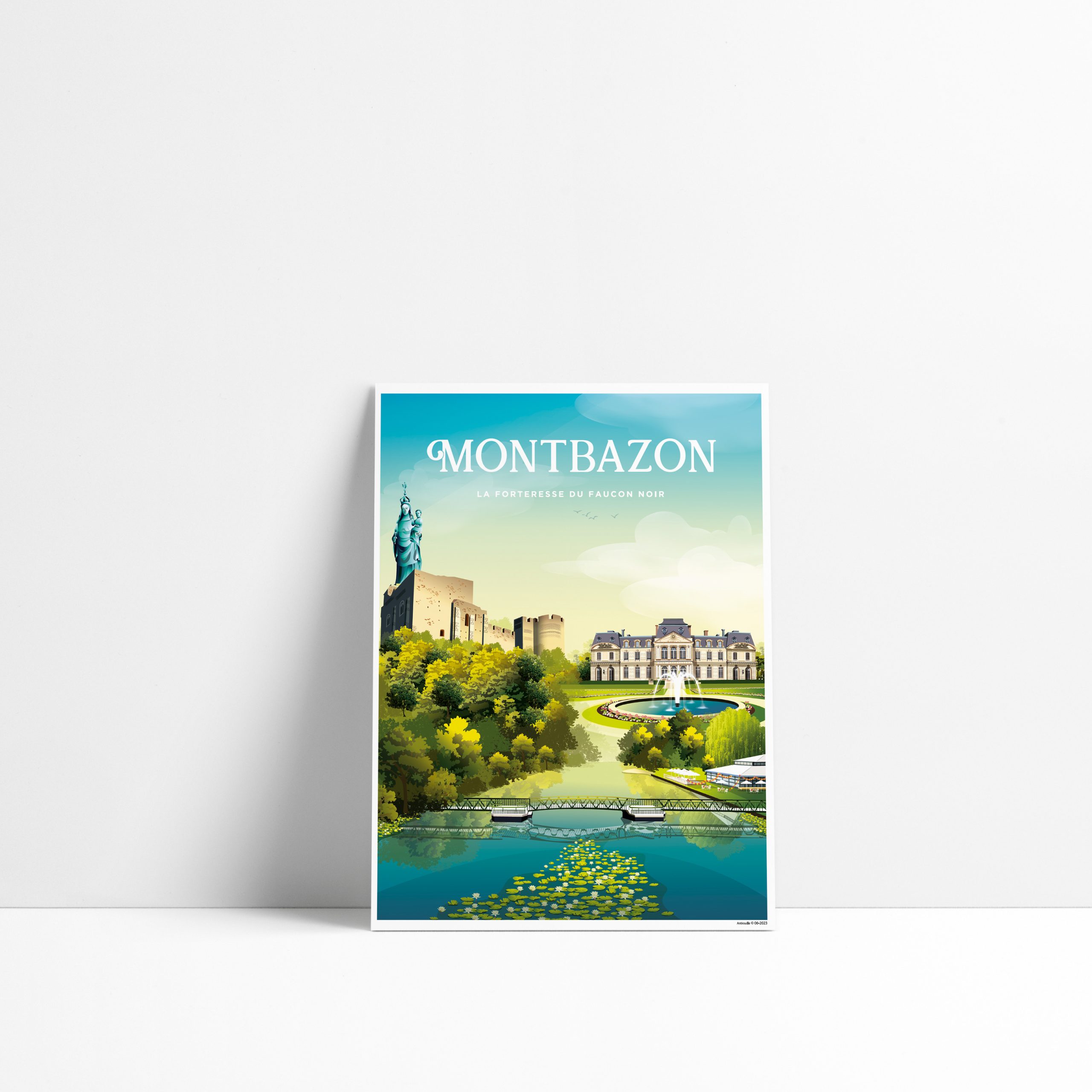 Carte postale illustrée de Montbazon avec sa forteresse médiévale du Faucon Noir en Indre-et-Loire