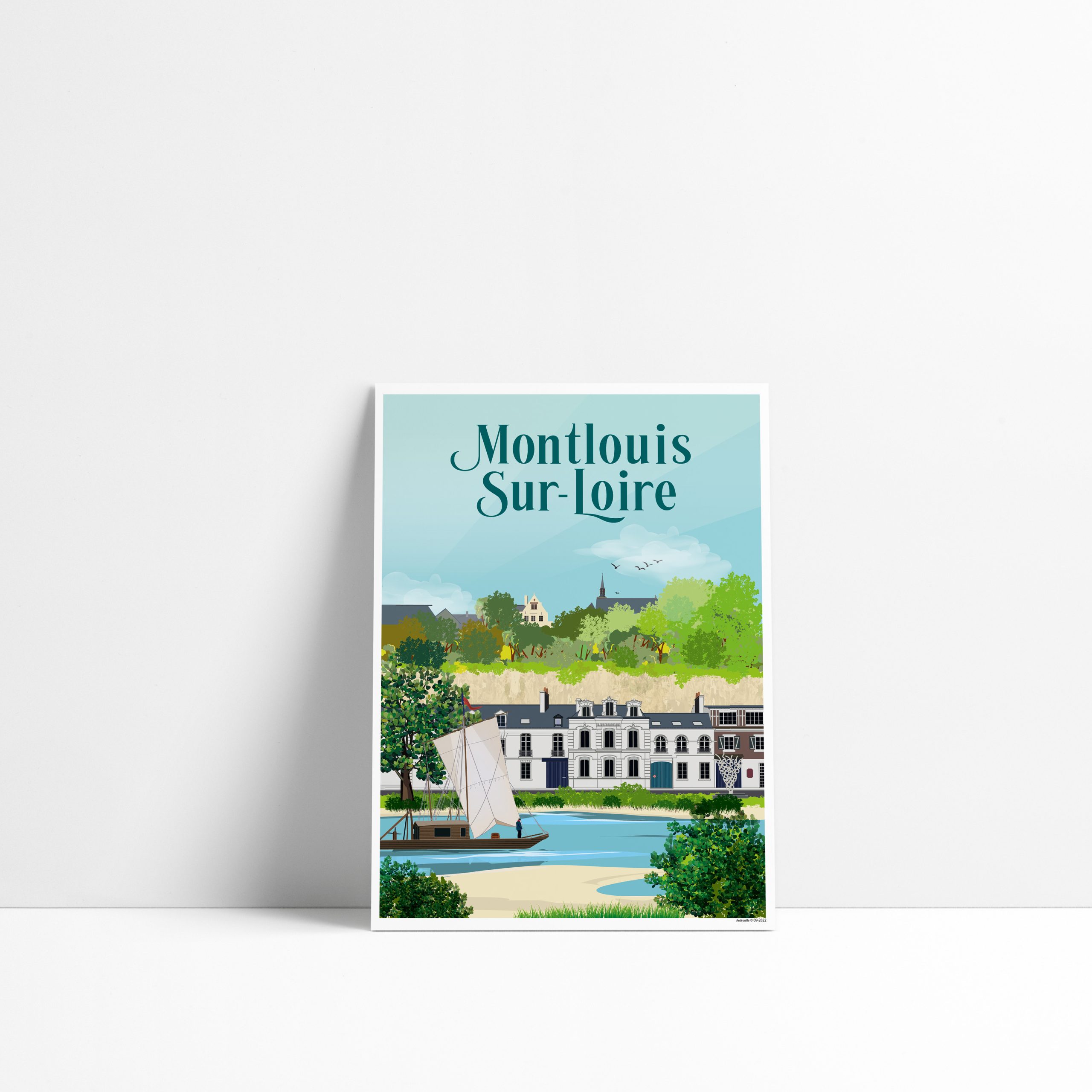 Carte postale illustrée de Montlouis-sur-Loire avec ses gabarres sur la Loire