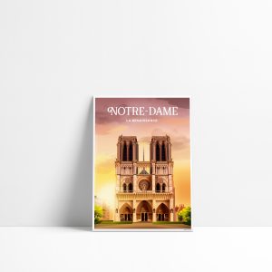 Carte postale illustrée de Notre-Dame de Paris, cathédrale majestueuse au cœur de la ville