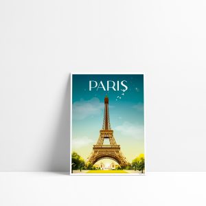 Carte postale illustrée de la Tour Eiffel à Paris, ambiance nocturne