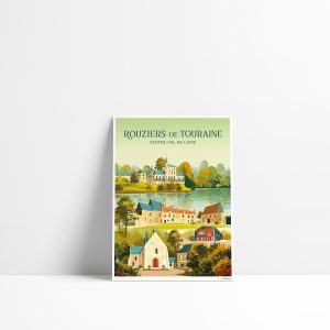 Carte postale illustrée de Rouziers-de-Touraine avec ses lieux emblématiques et son ambiance de village