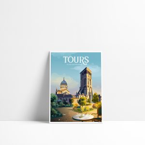 Carte postale Tours représentant la Tour Charlemagne et la basilique Saint-Martin, place Châteauneuf
