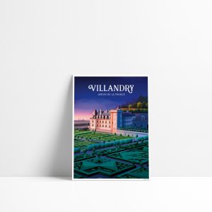Carte postale Villandry représentant le château et ses jardins Renaissance de nuit