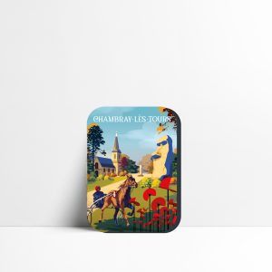 Magnet de Chambray-lès-Tours représentant l'hippodrome et le rond-point des Coqueplicots