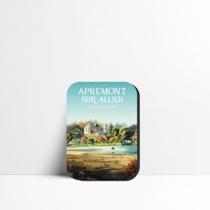 Magnet d'Apremont-sur-Allier représentant le village médiéval et son château au bord de l'Allier