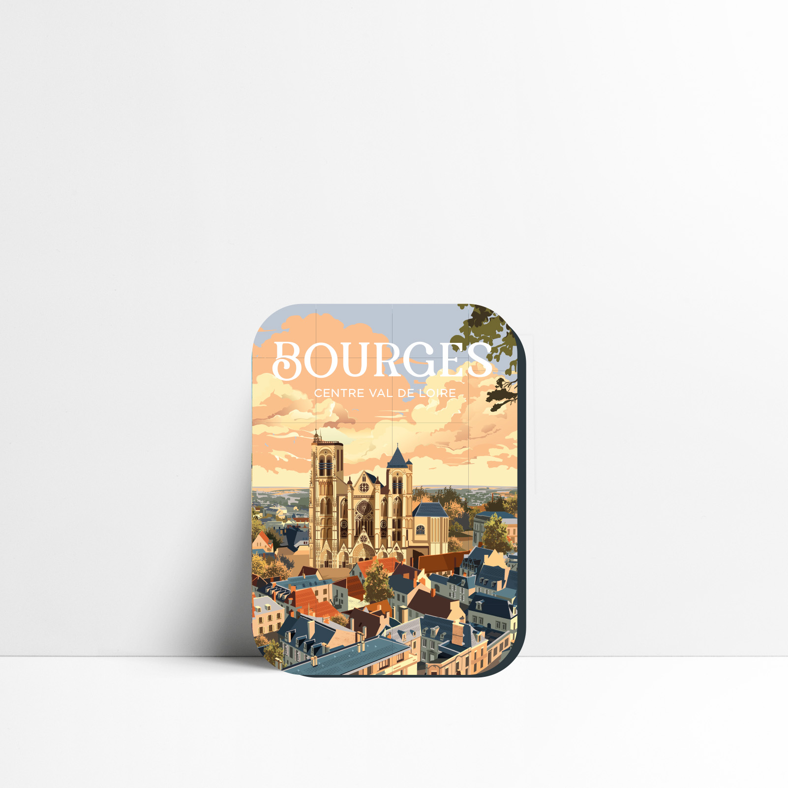 Magnet représentant une vue panoramique de Bourges avec la cathédrale Saint-Étienne