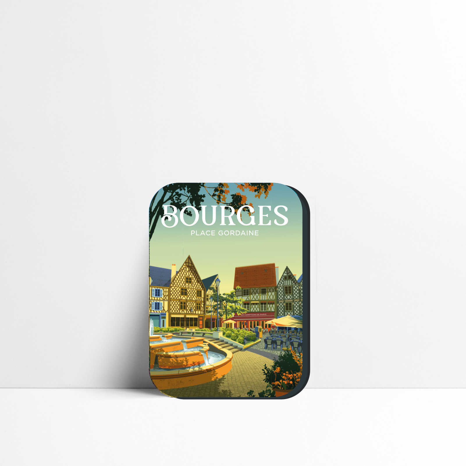 Magnet Bourges représentant la place Gordaine et ses maisons médiévales à pans de bois