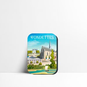 Magnet de Fondettes représentant la Halle de la Morandière et son clocher, illustration vectorielle