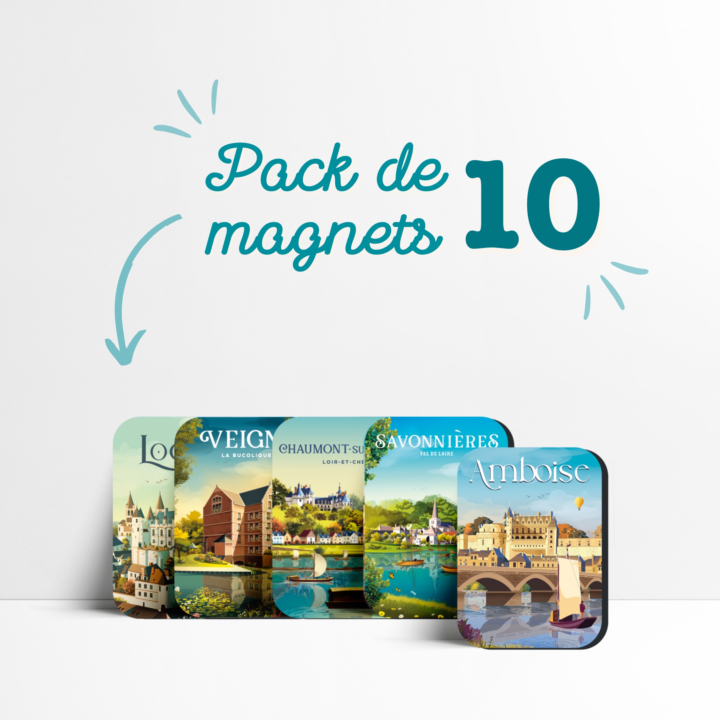 Lot de 10 magnets, pack Val de Loire à composer