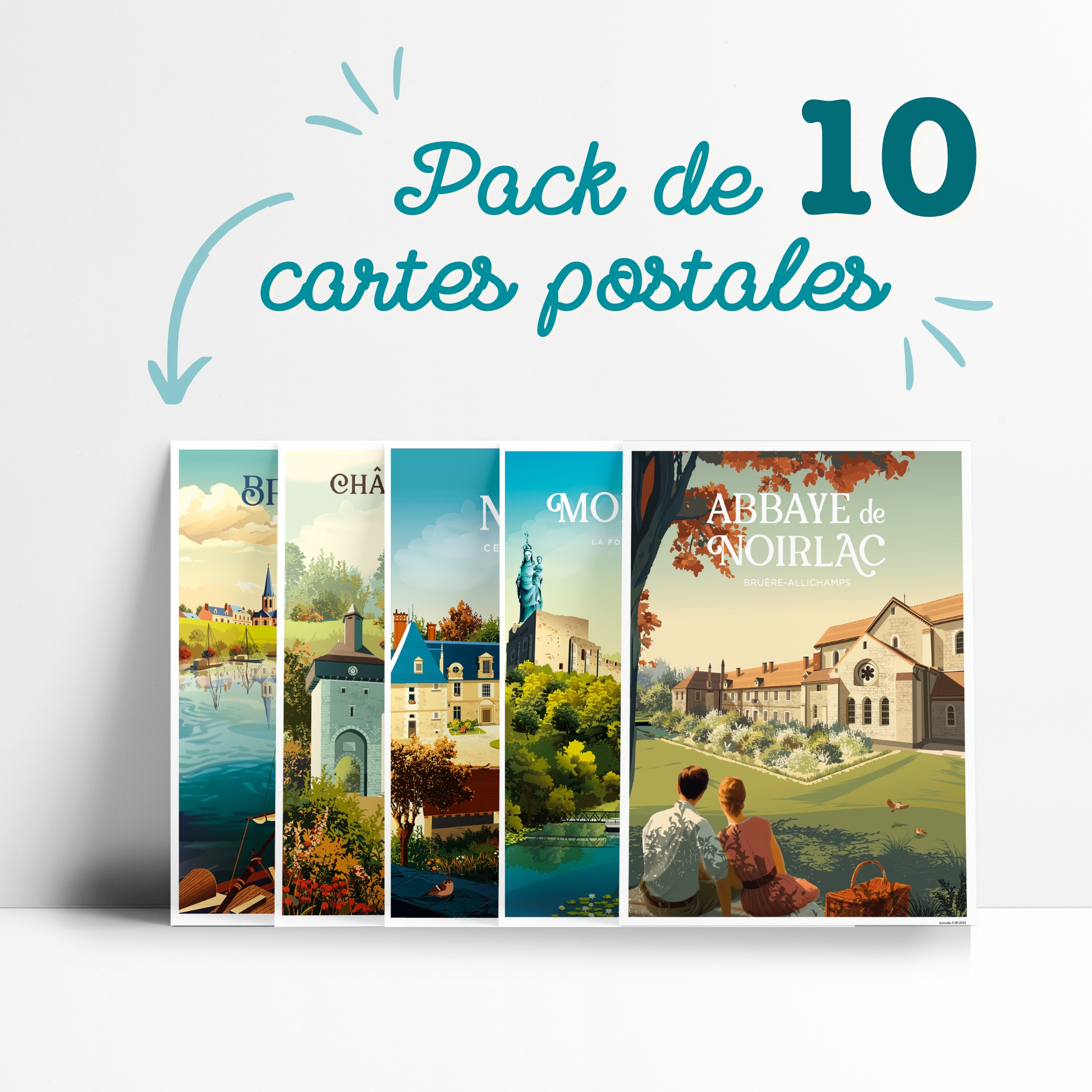 Lot de 10 cartes postales, pack Centre- Val de Loire à composer