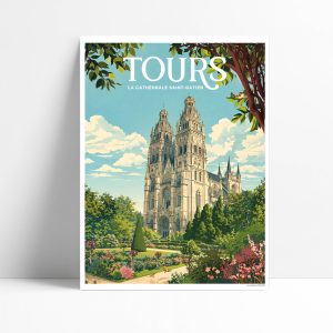Affiche Tours cathédrale Saint-Gatien, illustration vectorielle