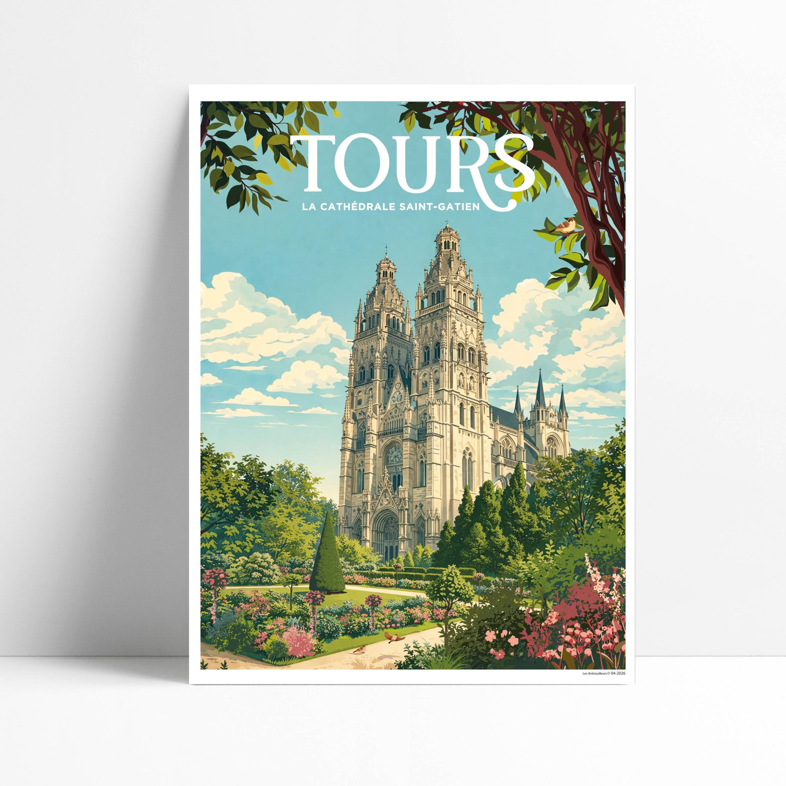 Affiche Tours cathédrale Saint-Gatien, illustration vectorielle