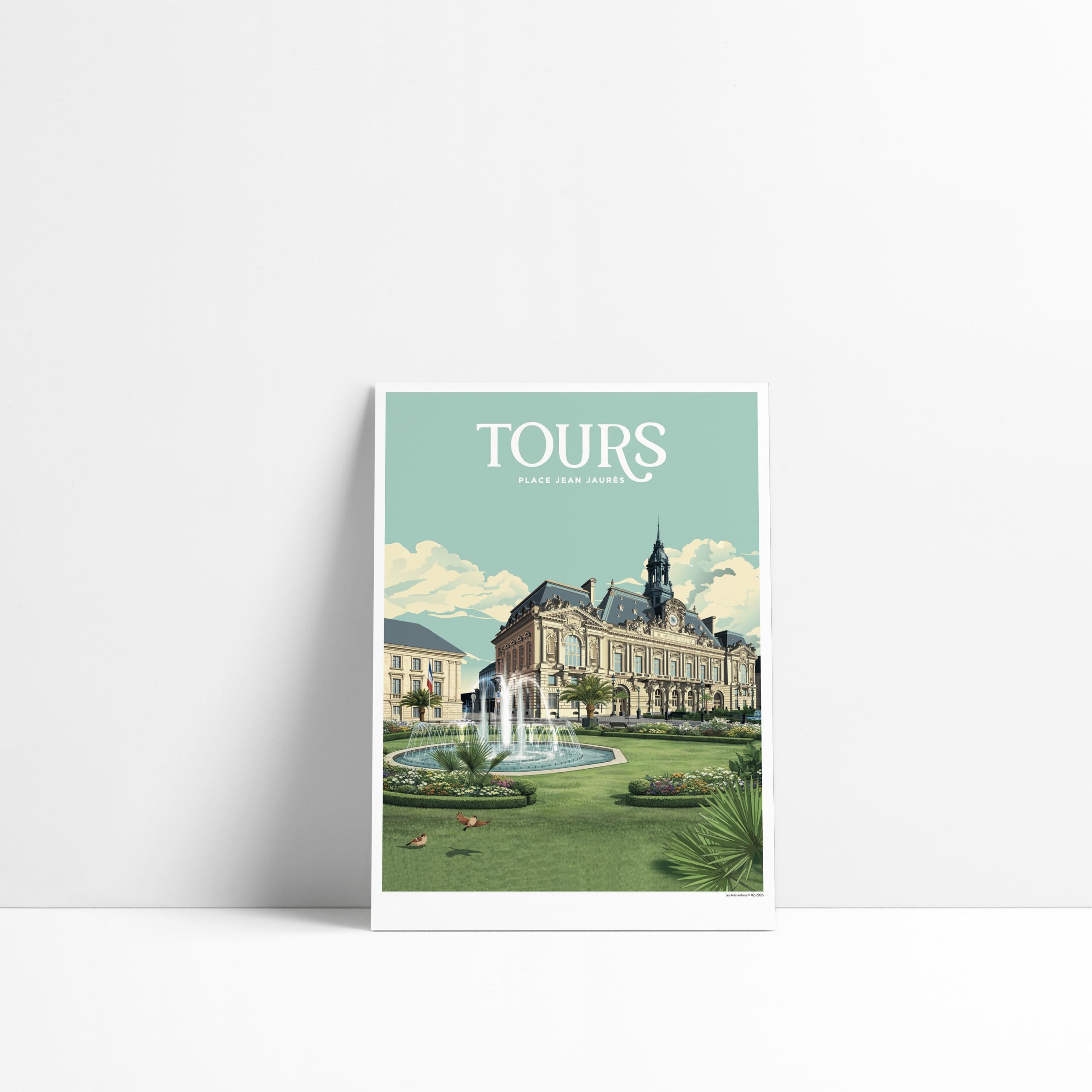 Carte postale Tours place Jean Jaurès, fontaines et Hôtel de Ville