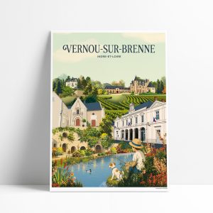 Affiche illustrée de Vernou-sur-Brenne, village viticole de Touraine