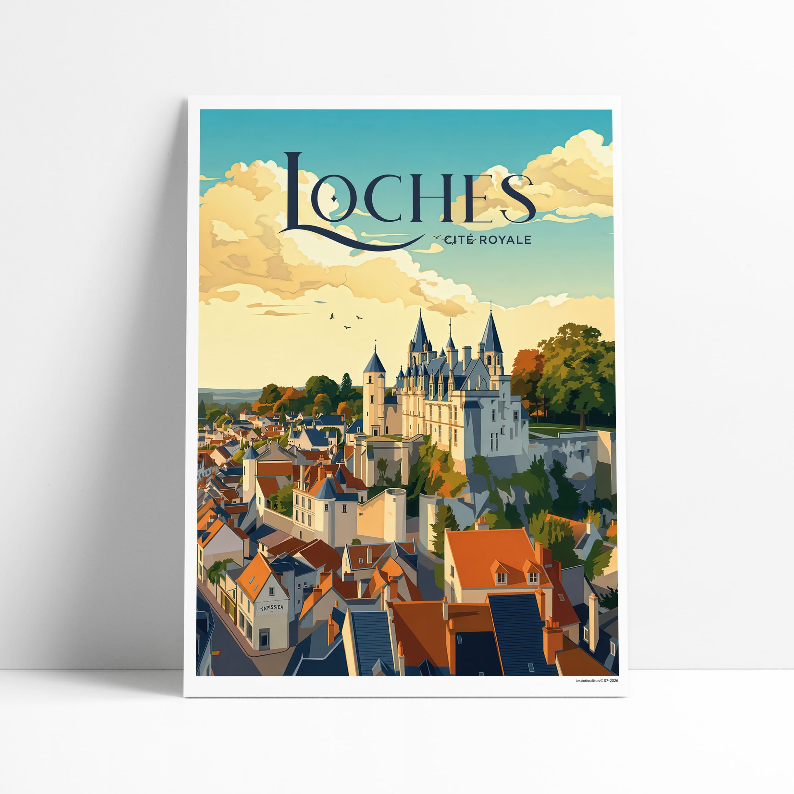 Affiche panorama de Loches, cité royale médiévale et château du Val de Loire