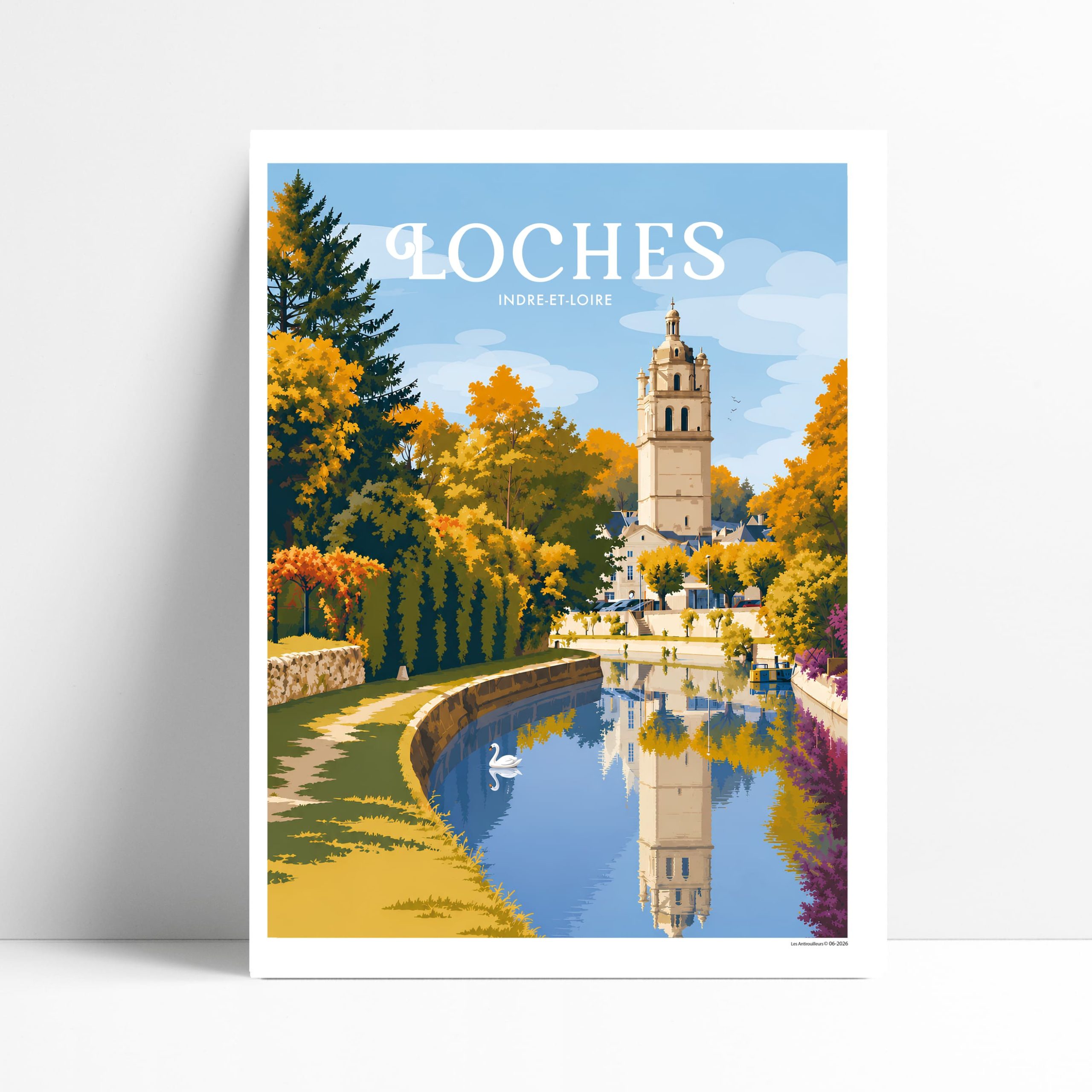 Affiche de Loches en automne, Tour Saint-Antoine et reflets