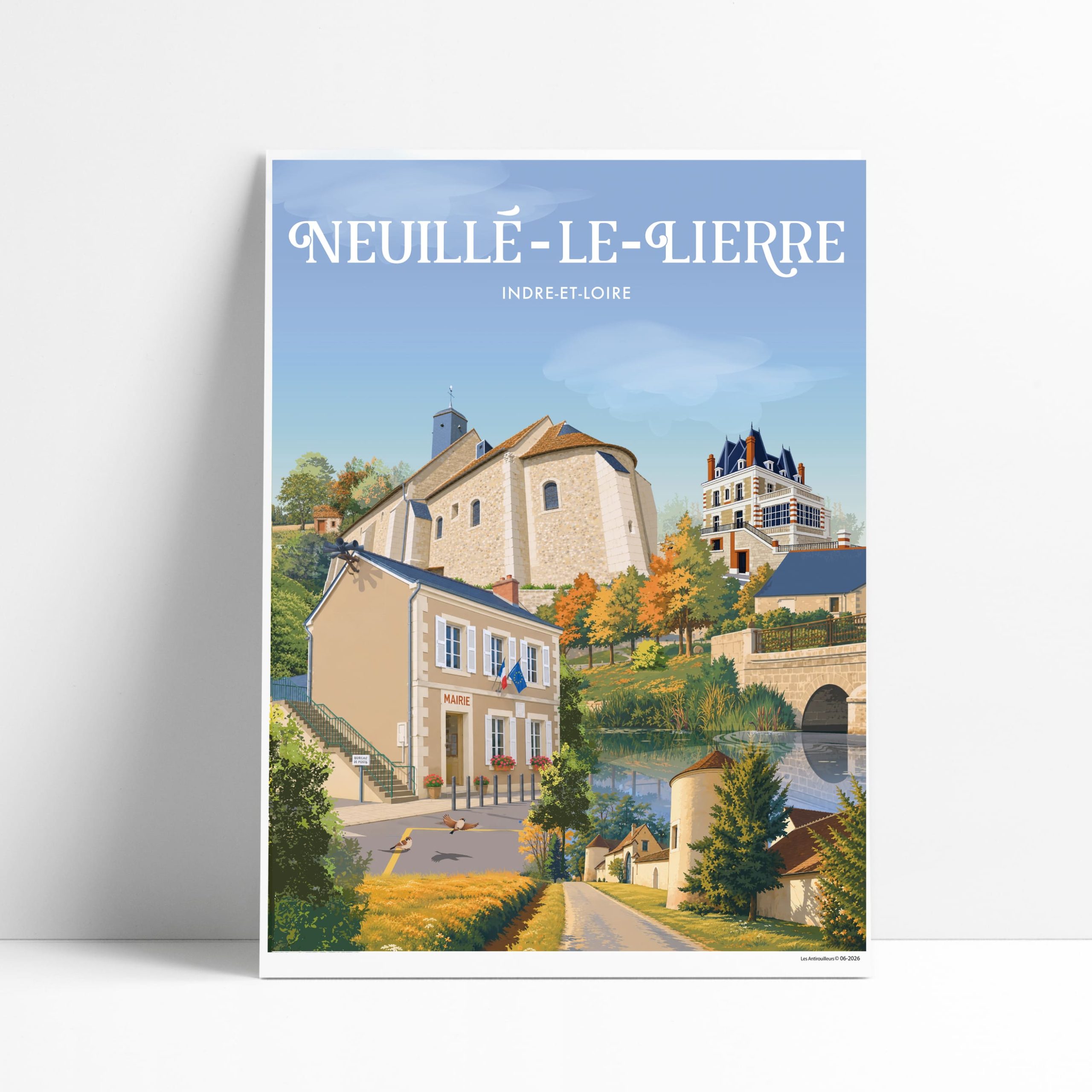 fiche illustrée de Neuillé-le-Lierre, église Saint-Pierre et bords de la Brenne
