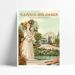 Affiche illustrée de La Ville-aux-Dames, hommage à Olympe de Gouges
