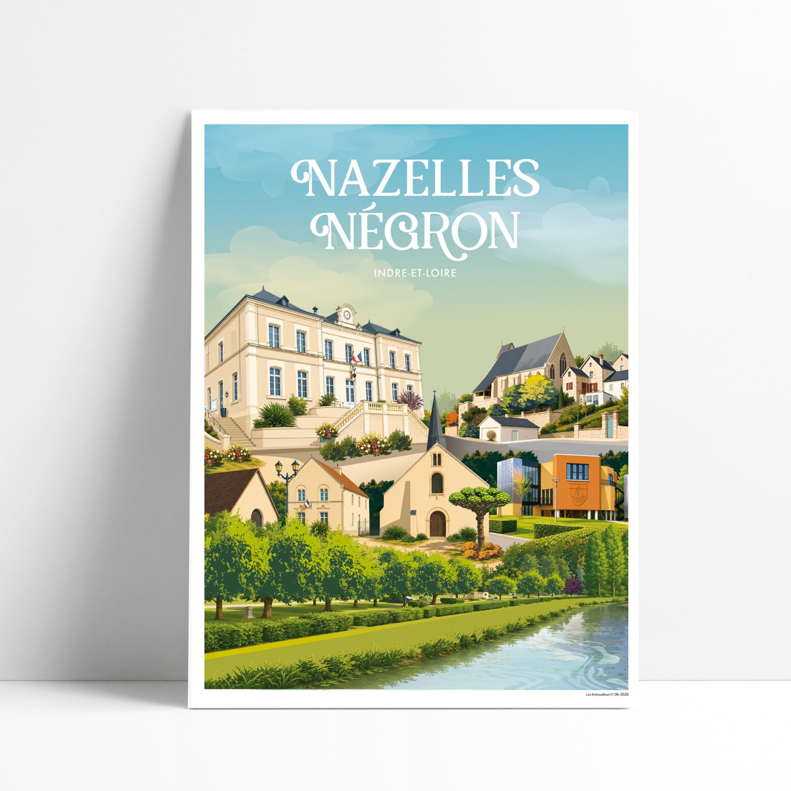 Affiche illustrée de Nazelles-Négron, village de Touraine au bord de la Loire