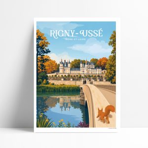 Affiche illustrée du château d'Ussé, château de la Belle au bois dormant à Rigny-Ussé