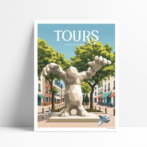 Affiche illustrée de la Place du Monstre à Tours, sculpture de Xavier Veilhan