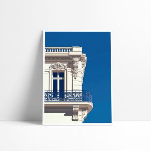 Affiche architecture Le Balcon Marine, garde-corps en fer forgé haussmannien