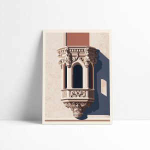 Affiche architecture Le Balcon Rose, arc en accolade gothique flamboyant