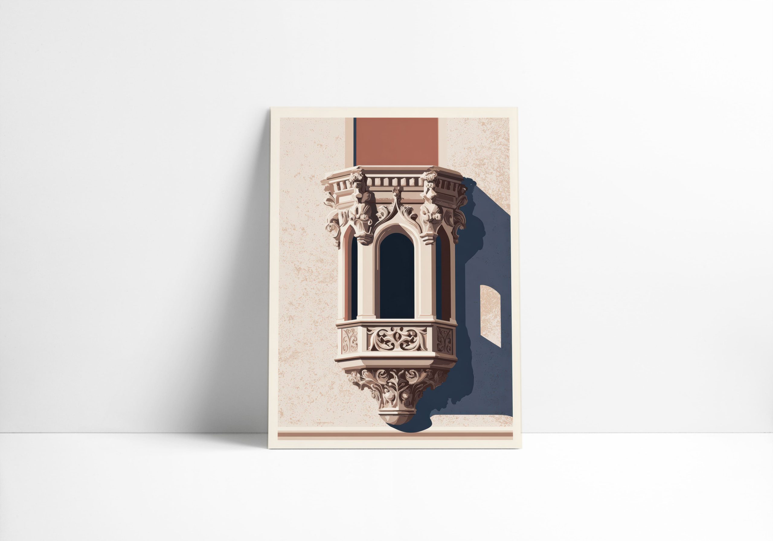 Affiche architecture Le Balcon Rose, arc en accolade gothique flamboyant