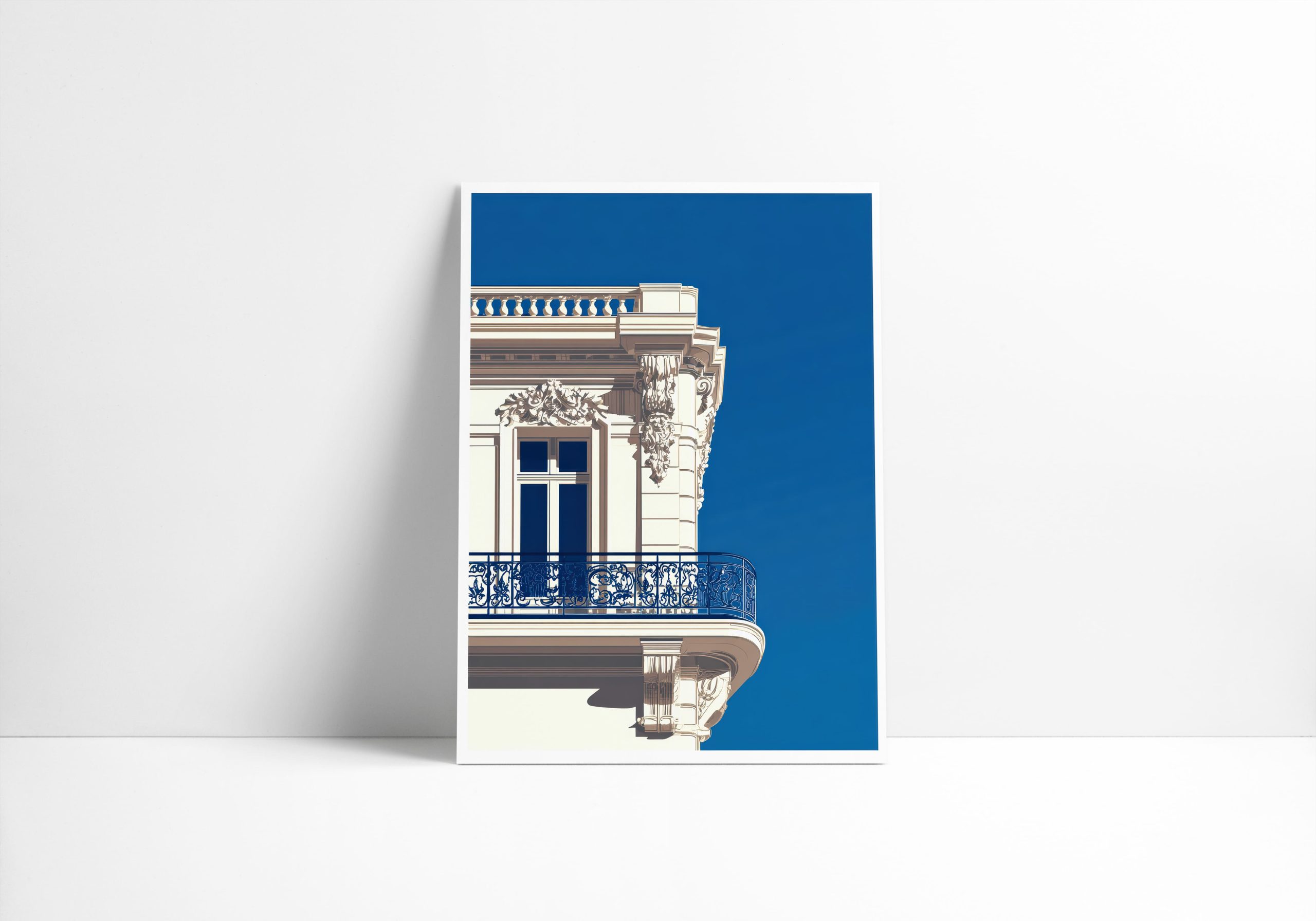 Affiche architecture Le Balcon Marine, garde-corps en fer forgé haussmannien